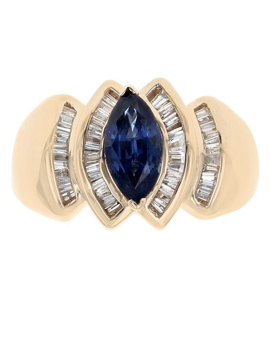 Marquise Blue Sapphire and Baguette Diamond Ring